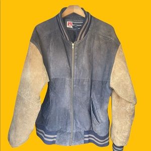 Vintage Free Country Suede Leather Wool Bomber Jacket Aviator Varsity Large